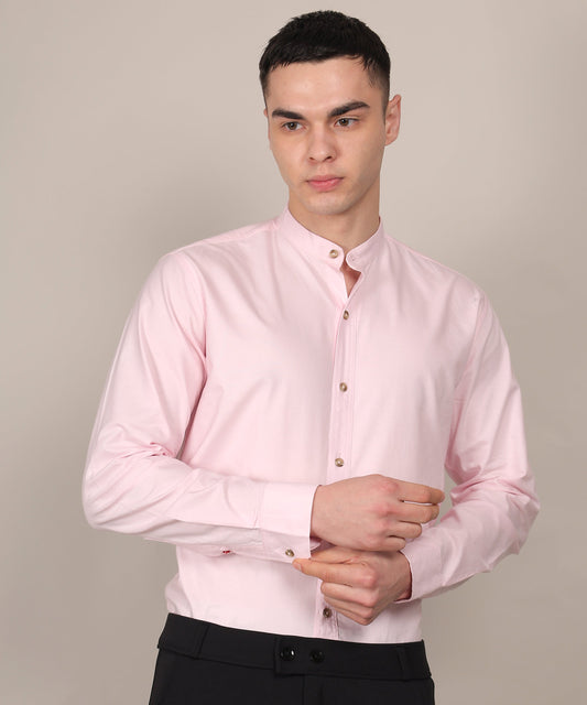 Lionies Gija Cotton Slim Fit Self-Design Off Pink Party Shirt
