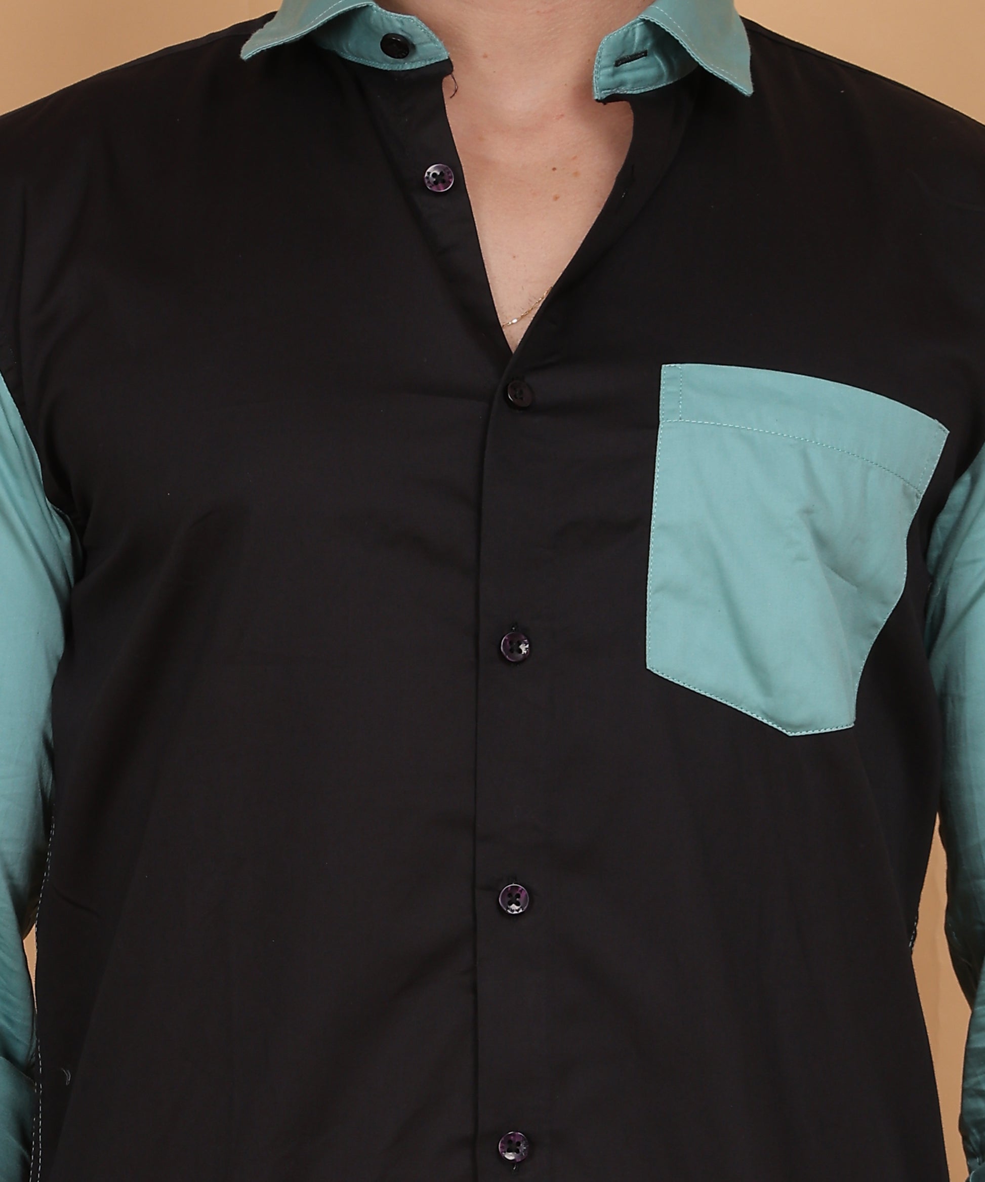  Lionies Black and Blue Cut N Sew Designer Shirt crafted from premium cotton-linen fabric with a 210 GSM weave, ensuring superior comfort and breathability. 