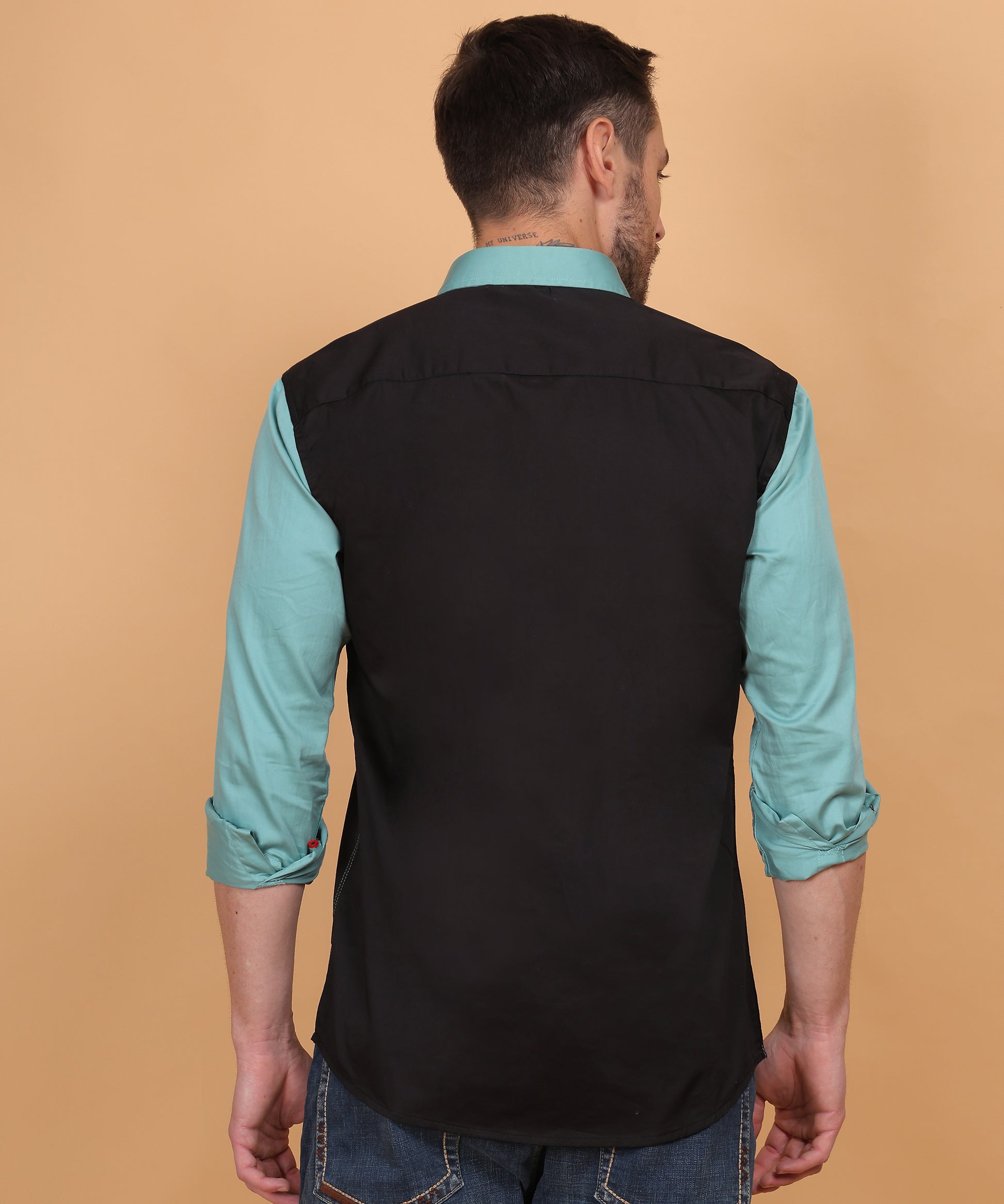  Lionies Black and Blue Cut N Sew Designer Shirt crafted from premium cotton-linen fabric with a 210 GSM weave, ensuring superior comfort and breathability. 