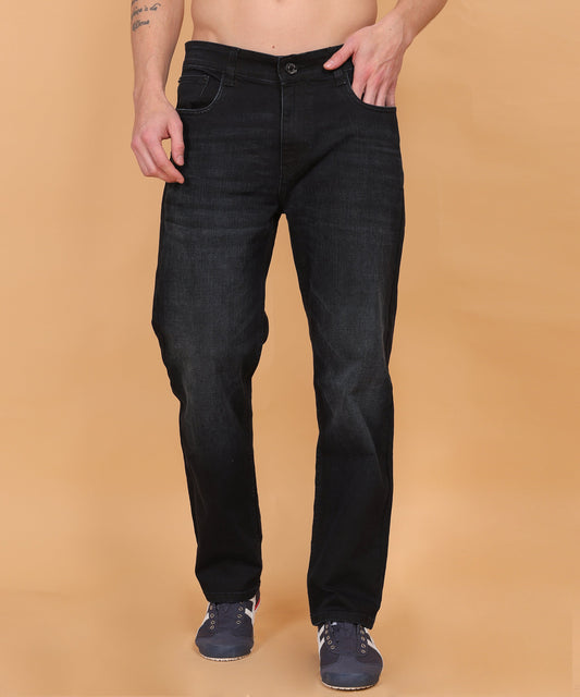 Lionies Men's Straight Fit Light Fade Stretchable Jeans - Black
