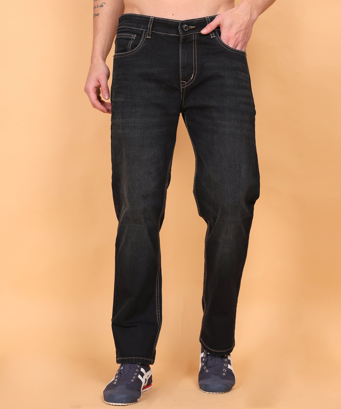 Lionies Black Denim Straight Fit Jeans for Men