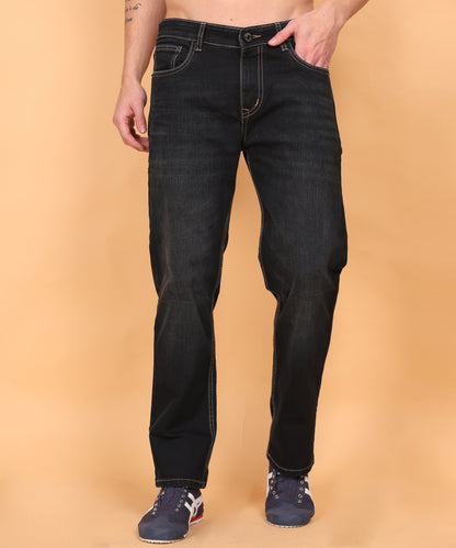 Lionies Black Denim Straight Fit Jeans for Men