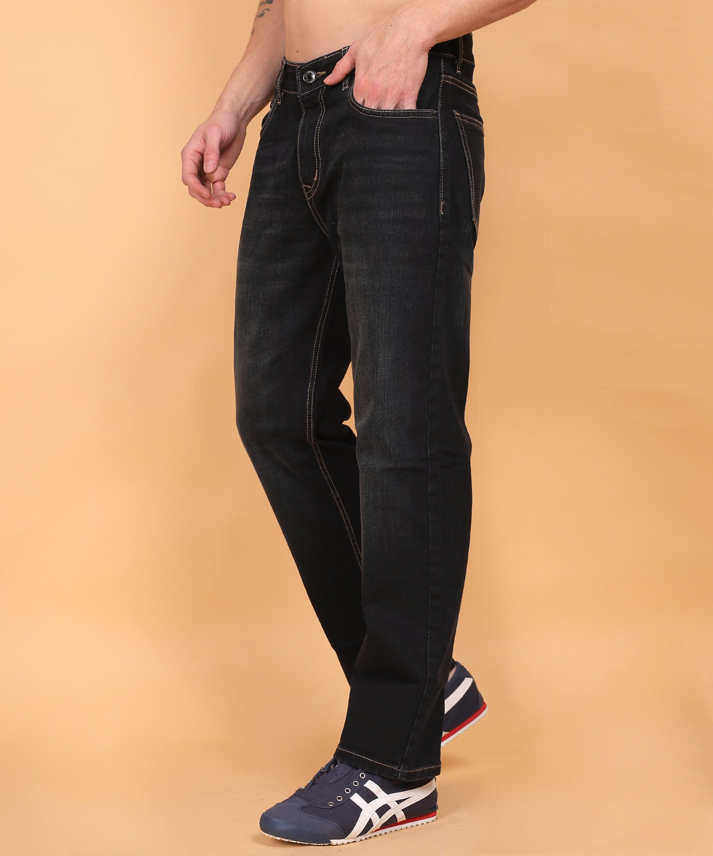 Lionies Black Denim Straight Fit Jeans for Men