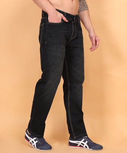 Lionies Black Denim Straight Fit Jeans for Men