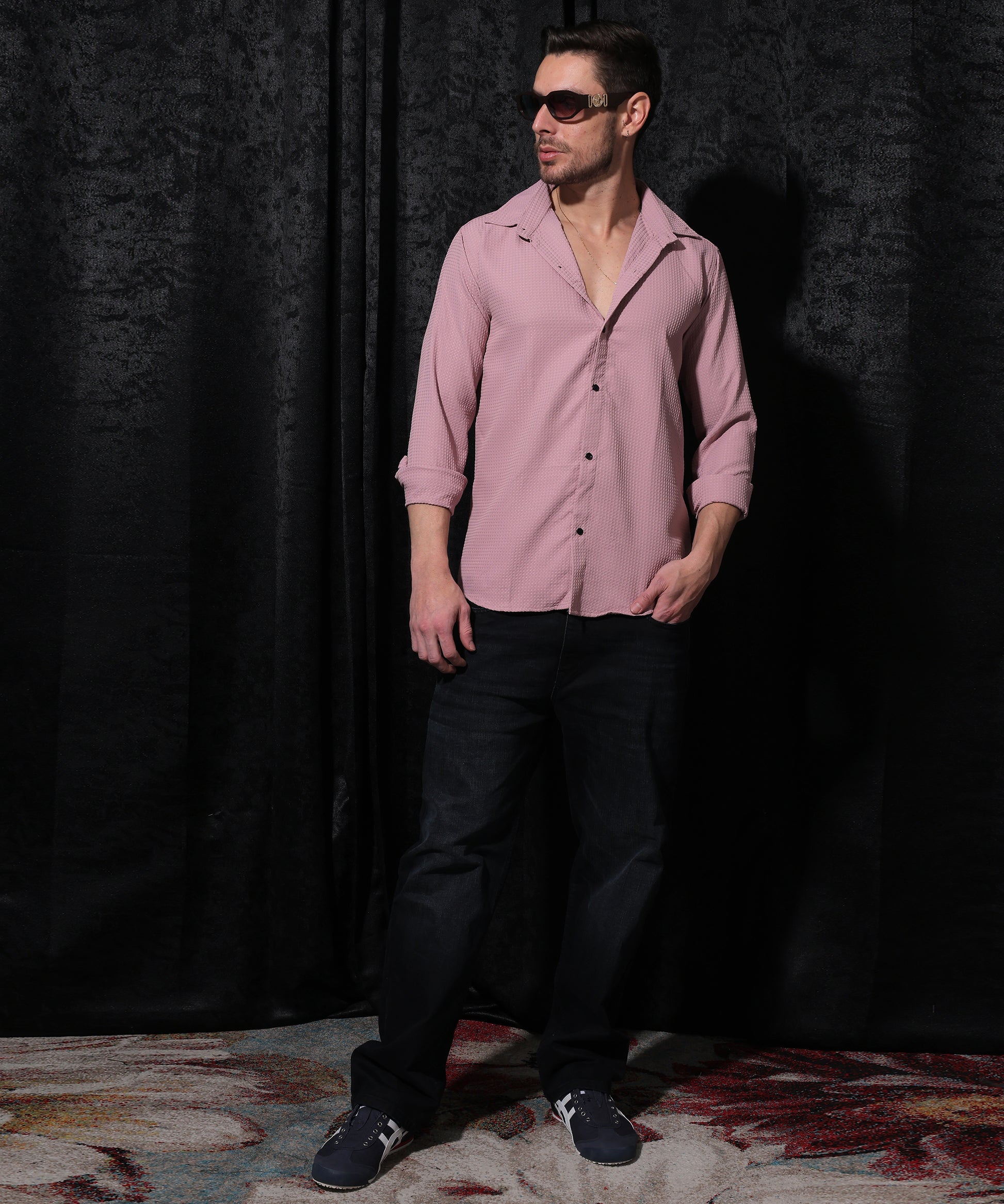 Lionies Pink Buffle Full Sleeve Shirt for Men, crafted from premium cotton fabric, featuring a vibrant pink shade, full sleeves, and a refined tailored fit for versatile casual and semi-formal occasions.