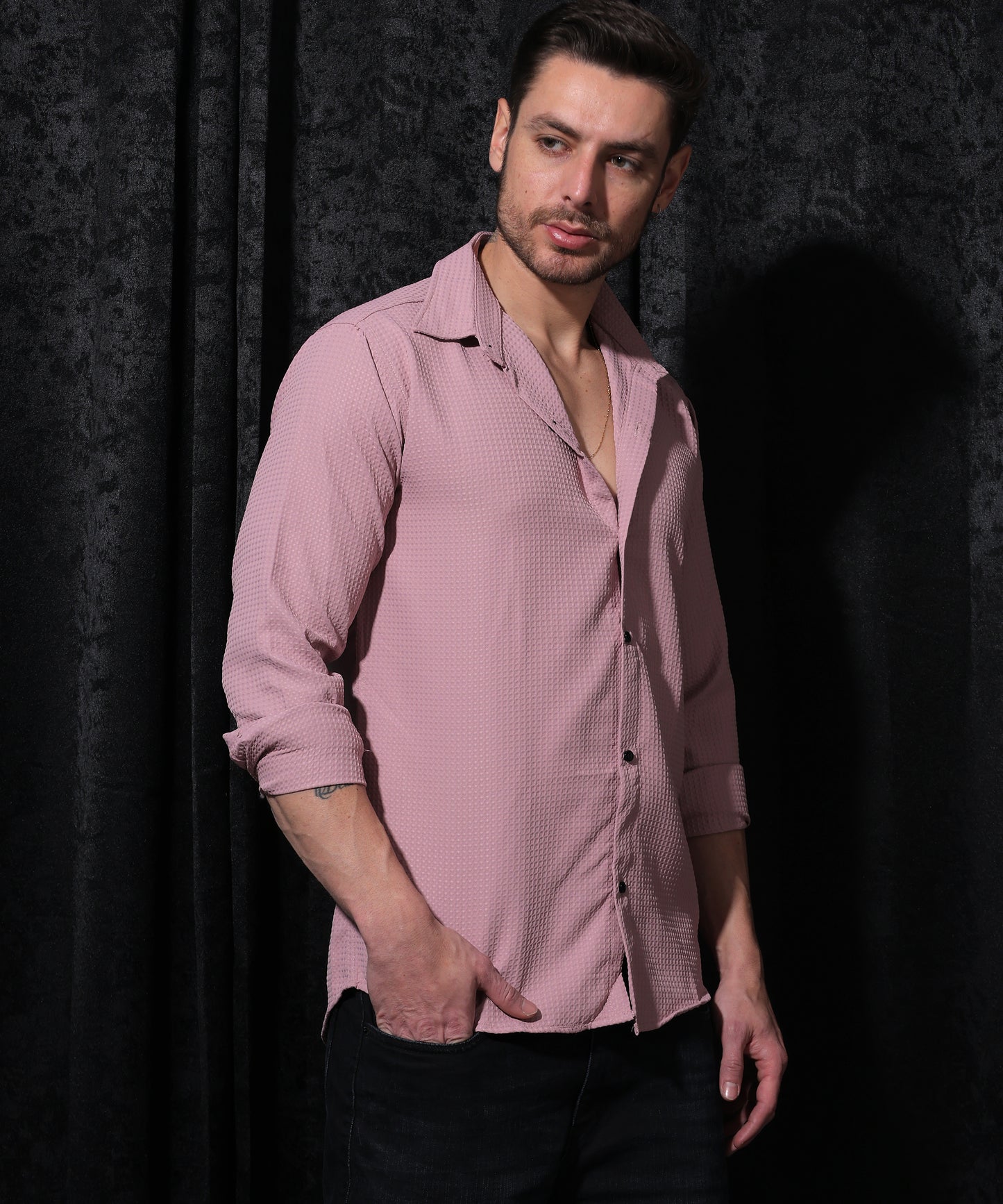 Lionies Pink Buffle Full Sleeve Shirt for Men, crafted from premium cotton fabric, featuring a vibrant pink shade, full sleeves, and a refined tailored fit for versatile casual and semi-formal occasions.
