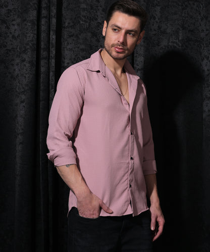 Lionies Pink Buffle Full Sleeve Shirt for Men, crafted from premium cotton fabric, featuring a vibrant pink shade, full sleeves, and a refined tailored fit for versatile casual and semi-formal occasions.