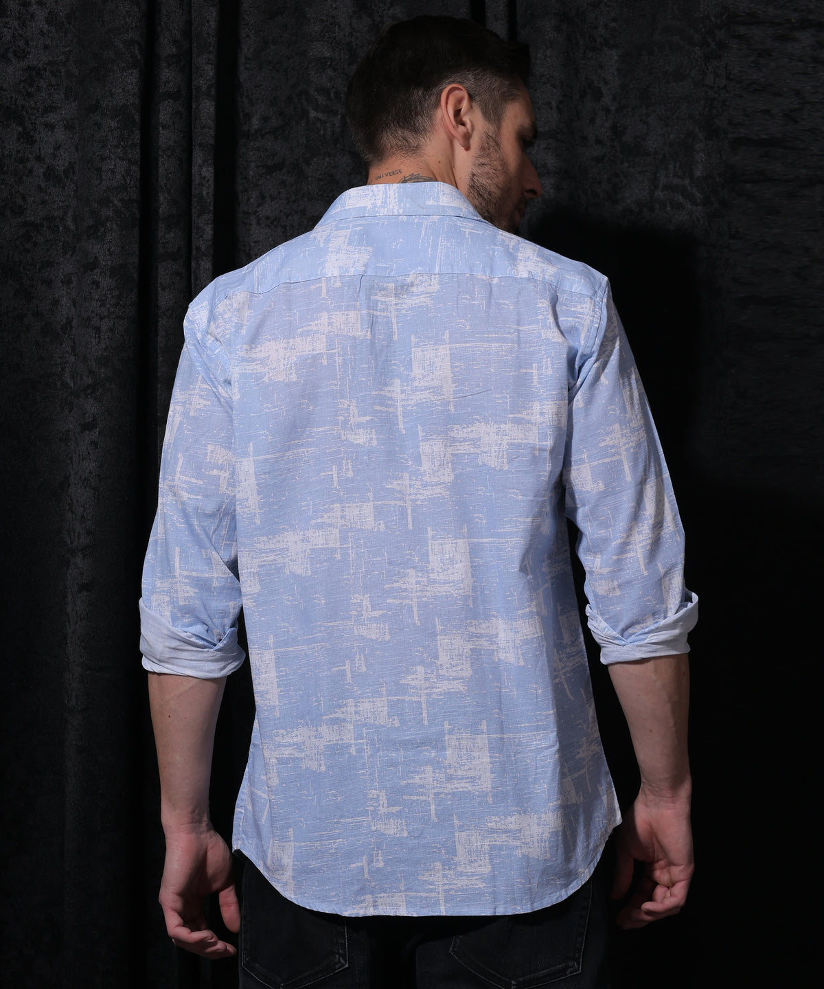 Premium Blue Printed Occasion Shirt by Lionies for Men, featuring a vibrant bright blue color with captivating print, crafted from soft cotton fabric, full sleeves, smart collar, and tailored fit for stylish casual and special events.