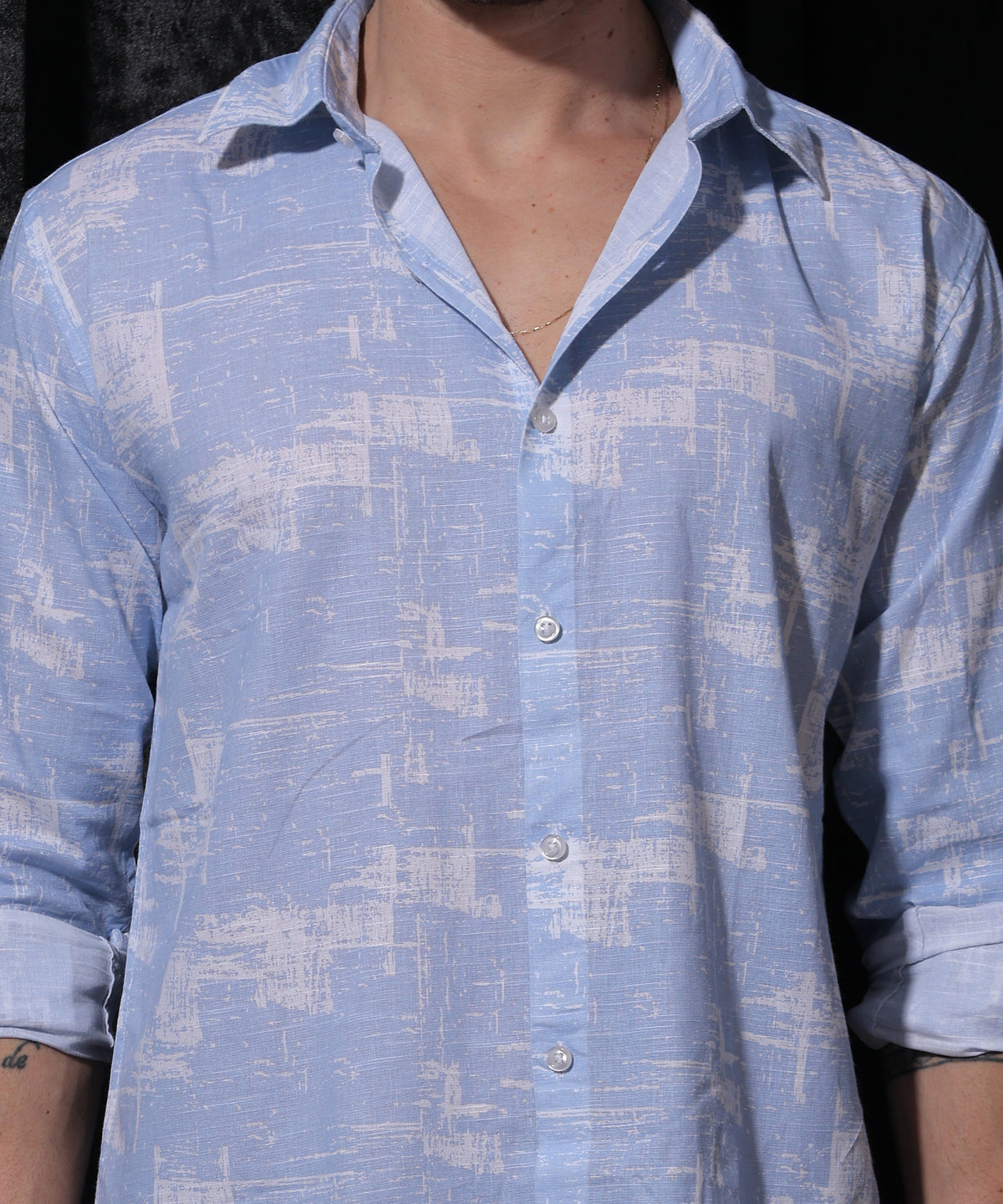 Premium Blue Printed Occasion Shirt by Lionies for Men, featuring a vibrant bright blue color with captivating print, crafted from soft cotton fabric, full sleeves, smart collar, and tailored fit for stylish casual and special events.