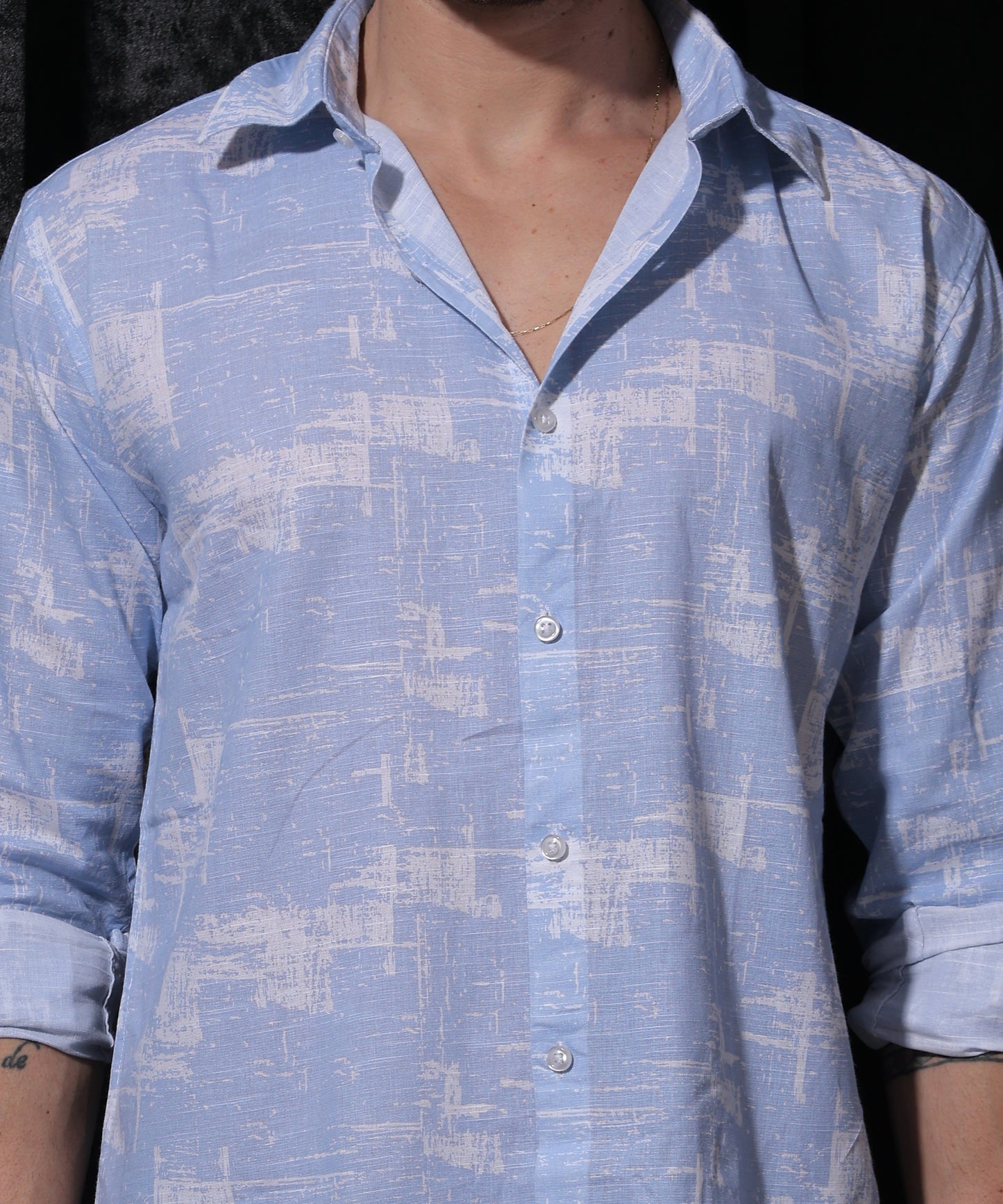 Premium Blue Printed Occasion Shirt by Lionies for Men, featuring a vibrant bright blue color with captivating print, crafted from soft cotton fabric, full sleeves, smart collar, and tailored fit for stylish casual and special events.