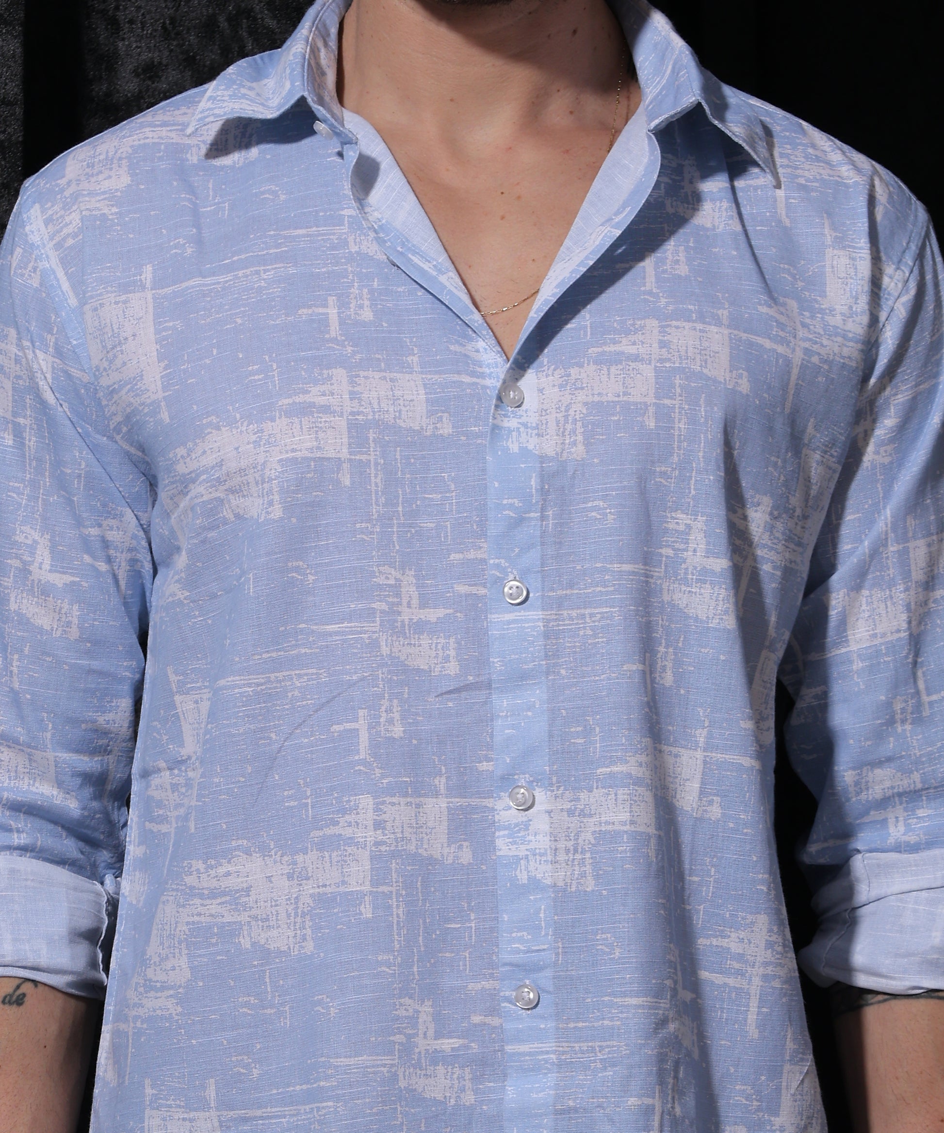 Premium Blue Printed Occasion Shirt by Lionies for Men, featuring a vibrant bright blue color with captivating print, crafted from soft cotton fabric, full sleeves, smart collar, and tailored fit for stylish casual and special events.