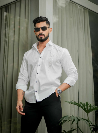 Lionies Men’s White Designer Shirt with Gold Studded Detailing