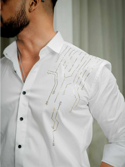Lionies Men’s White Designer Shirt with Gold Studded Detailing