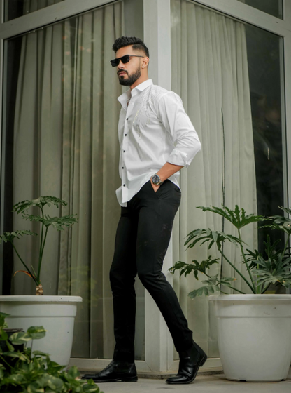 Lionies Men’s White Designer Shirt with Gold Studded Detailing