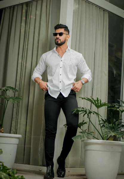 Lionies Men’s White Designer Shirt with Gold Studded Detailing