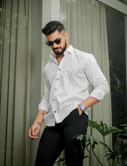 Lionies Men’s White Designer Shirt with Gold Studded Detailing