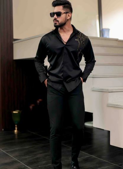 Lionies Men’s Black Designer Shirt with Gold Studded Detailing