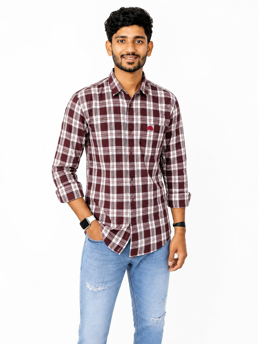 Lionies Men’s  Maroon Chekered Premium Casual Shirt