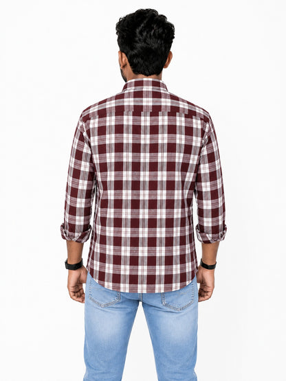 Lionies Men’s  Maroon Chekered Premium Casual Shirt
